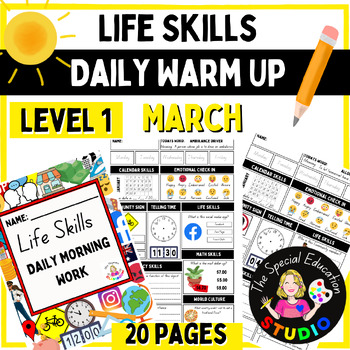 Preview of Morning Work Warm Ups Adapted binder Daily Life Skills, Special Education MAR L1