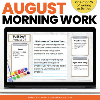 Preview of Morning Work Warm Ups - Daily Bell Ringer Activities for 3rd 4th 5th AUGUST