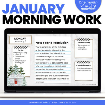 Preview of Morning Work Warm Ups - Daily Bell Ringer Activities for 3rd 4th 5th JANUARY