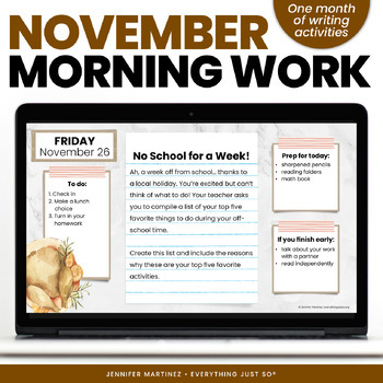 Preview of Morning Work Warm Ups - Daily Bell Ringer Activities for 3rd 4th 5th NOVEMBER