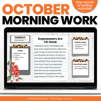 Preview of Morning Work Warm Ups - Daily Bell Ringer Activities for 3rd 4th 5th OCTOBER