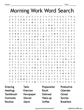 Preview of Morning Work Word Search - Morning Work Words Puzzles