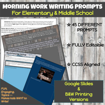Preview of Morning Work Writing Prompts - Narrative Writing - Upper Elementary & Middle
