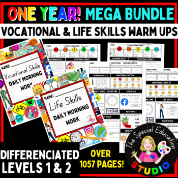 Preview of Morning Work Yearly Bundle Special Education Life Skills & Vocational Warm Up