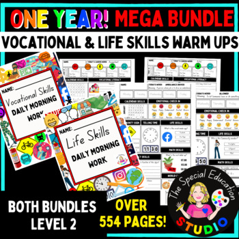 Preview of Morning Work Yearly Bundle Special Education Life Skills & Vocational Warm Up L2