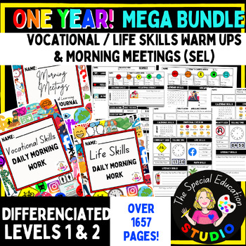 Preview of Morning Work Yearly Bundle Special Education Life Skills Vocational & meetings