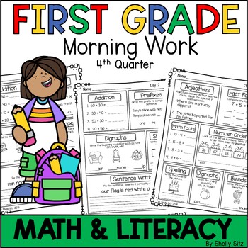 Preview of Morning Work for 1st Grade | First Grade Math and ELA Spiral Review Homework