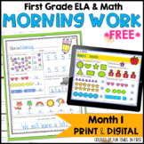 Morning Work First Grade | Month 1 FREE  Print and Digital