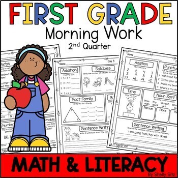 Preview of 1st Grade Math and ELA Spiral Review Morning Work | First Grade Homework