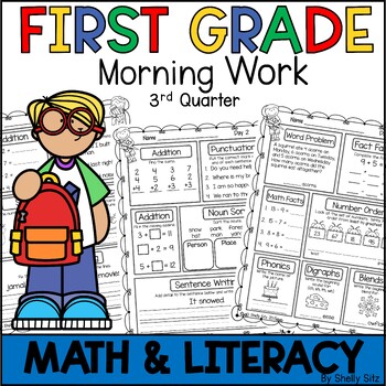 Preview of First Grade Spiral Review Morning Work | Math and ELA First Grade Homework