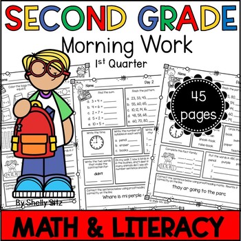 Preview of Morning Work for 2nd Grade - Math and ELA Spiral Review Worksheets - 1st Quarter