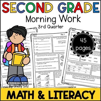 Preview of Morning Work for 2nd Grade - Math and ELA Spiral Review Worksheets - 3rd Quarter