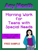 Morning Work for Teens with Special Needs (Any Month) Auti