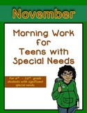 Morning Work for Teens with Special Needs (November)- Auti