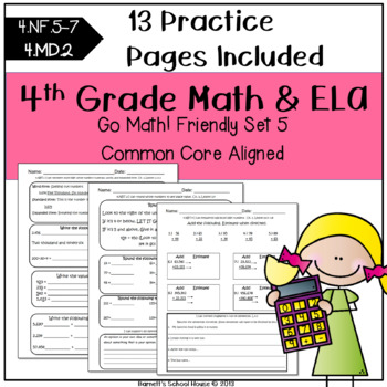 Preview of Math Review Worksheets | 4th Grade | ELA Skills | Common Core | SET 5