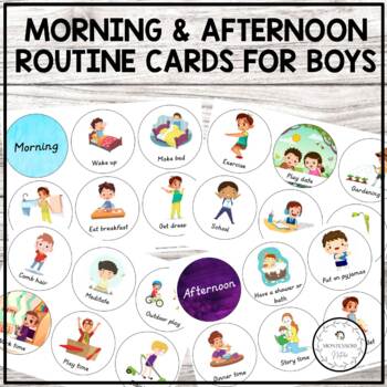 Preview of Morning and Afternoon Visual Home Routine Cards for Boys