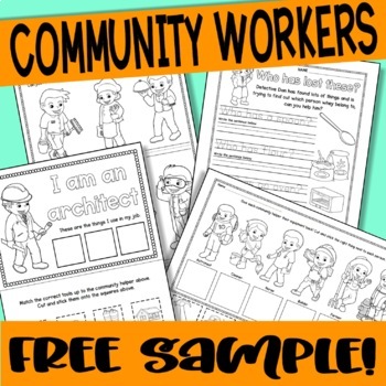 Preview of Morning work community workers thematic unit worksheets - free bundle