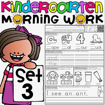 Preview of Kindergarten Morning Work 3 with syllables, rhyming and beginning & end sounds