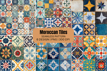 Preview of Moroccan Tiles Seamless Patterns Digital Paper Background