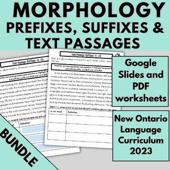 Preview of Morpheme Bundle - Prefix & Suffix Worksheets, Text Passages, Digital/Print