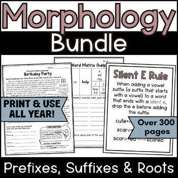 Preview of Morphology BUNDLE | Word Sum Notebook | Word Wall | Reading Passages | Matrixes