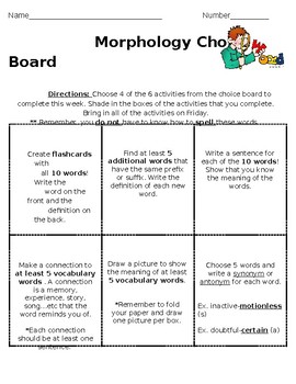 Preview of Morphology Choice Board