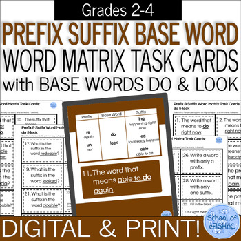 Preview of Morphology Prefix & Suffix Word Matrix Digital & Paper Task Cards: DO & LOOK
