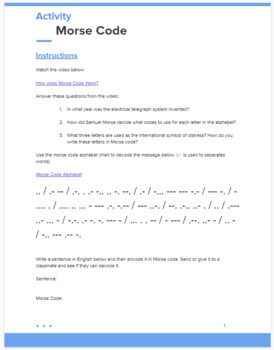 Preview of Morse Code Worksheet
