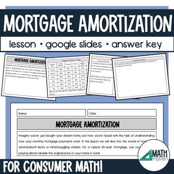 Preview of Mortgage Amortization Lesson on  Amortization Schedule and Paying off Home Loans