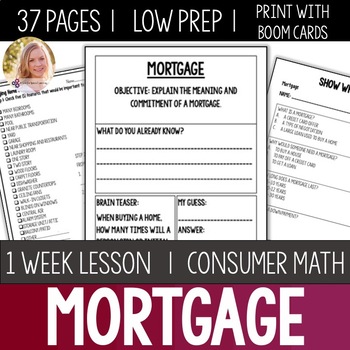 Preview of Mortgage Lesson Unit Consumer Math Life Skills Special Education