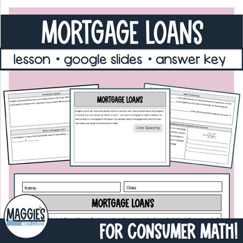 Preview of Mortgage Loans Lesson on Calculating Monthly Mortgage Payments for Consumer Math