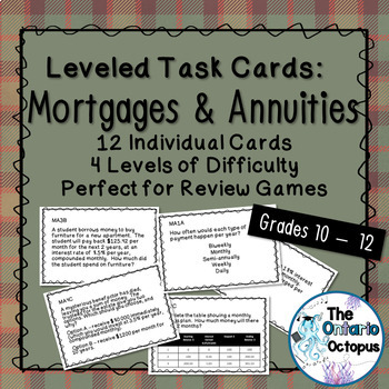 Preview of Mortgages & Annuities Task Cards - Leveled - Suitable for Review Games