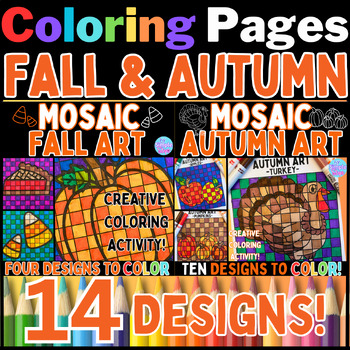 Preview of Mosaic Fall, Autumn & Pumpkin Art! Mosaic Coloring Activity for the Fall Season!