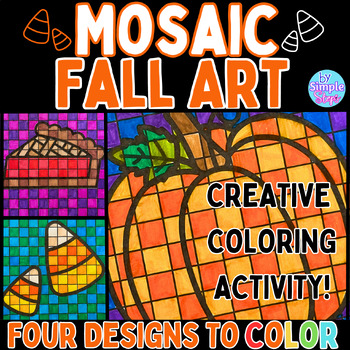 Preview of Mosaic Fall & Pumpkin Art! Fall Coloring Art Activity! Color Wheel Included!