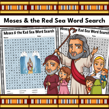 Preview of Moses and the Red Sea Word Search Bible Puzzle Activity Worksheet