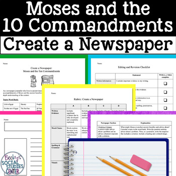 Preview of Moses and the Ten Commandments Judaism Create a Newspaper Project