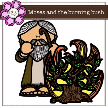 Preview of Moses and the burning bush digital Clipart (color and black&white)