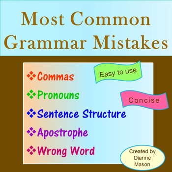 Preview of Most Common Grammar Mistakes for Middle and High School English