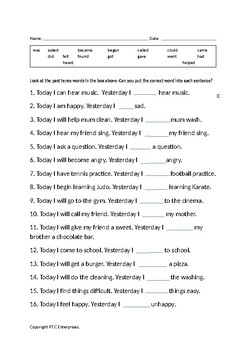 Preview of Most Common Past Tense Verbs Closed Procedure Worksheet