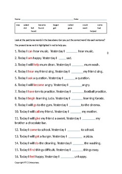 Most Common Past Tense Verbs Closed Procedure Worksheet by PTC