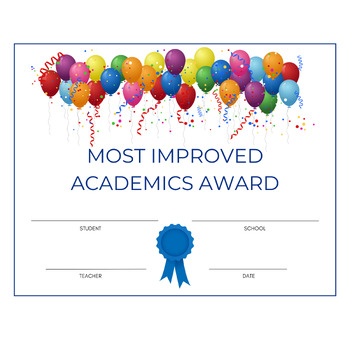 Preview of Most Improved Academics Student Award Graduation Certificate Printable