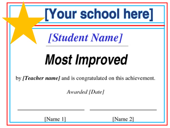 Preview of Most Improved Certificate EDITABLE