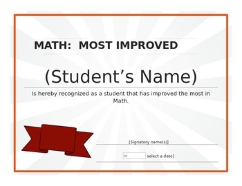 Preview of Most Improved Math Award
