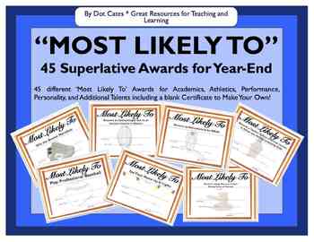 Preview of "Most Likely To:"  45 Superlative Awards for Year-End!  For Grades 3-6