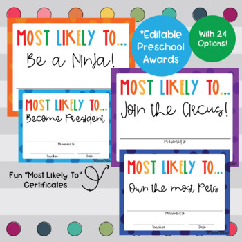 Preview of Most Likely To Award Certificates- Editable Award Certificates- Graduation