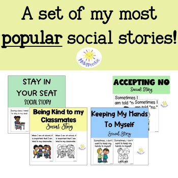 Preview of Most Popular Social Stories Set | Accept No, Hands to Self, Be Kind, Stay Seated