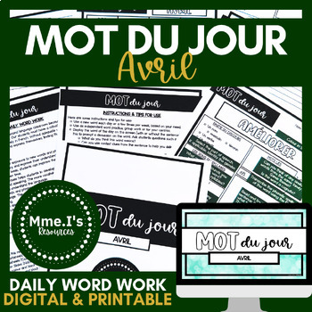 Preview of Mot du jour | French Daily Word Work | April | Avril