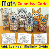 Mother Animals & Babies Color by Number Spring Math Craft 