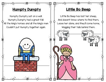 Nursery Rhymes Reader Poems for Kindergarten & First Grade | TpT