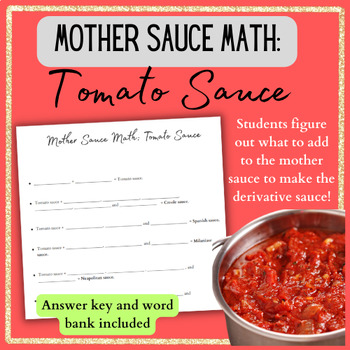 Preview of Mother Sauce Math Tomato Sauce Partner Work Culinary Art Family Consumer Science